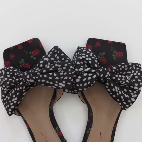 (#A) BETSEY JOHNSON Floral  SLIDES SANDALS OVERSIZE BOW FLATS - Picture 4 of 5